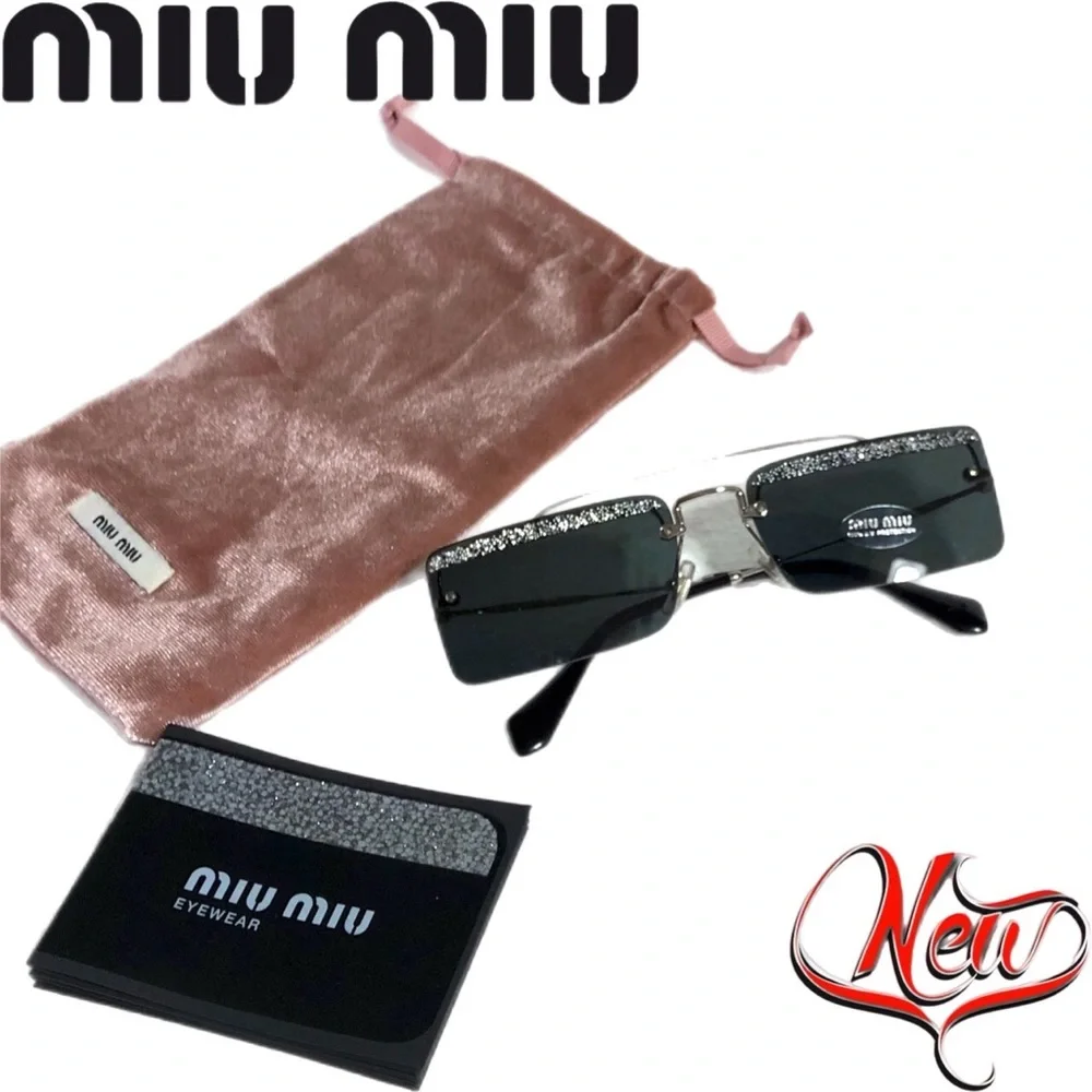 🆕 MIU MIU SOCIETY Black & sparkles Square rimless Sunglasses (810)